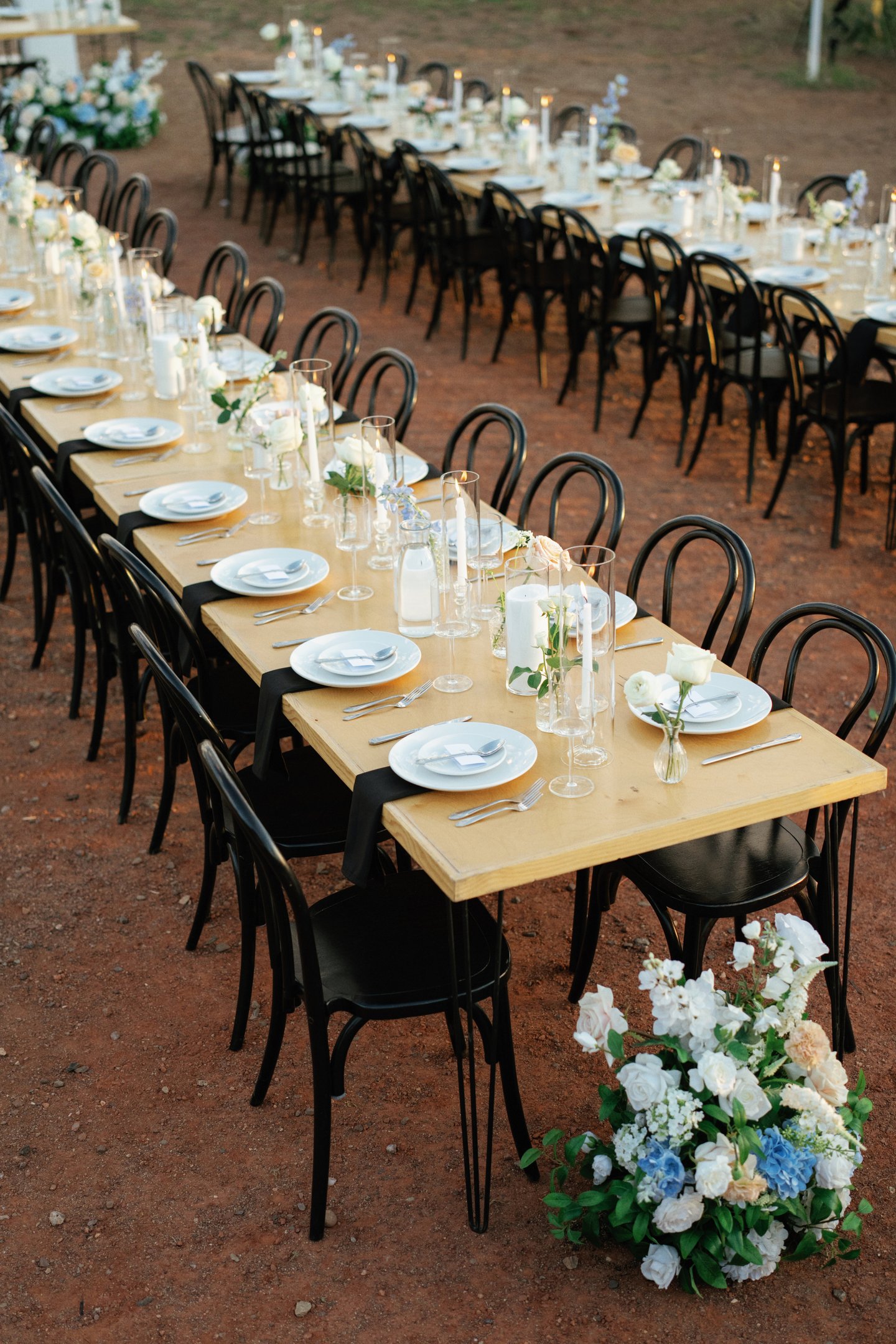 wedding table candles bud vases flowers