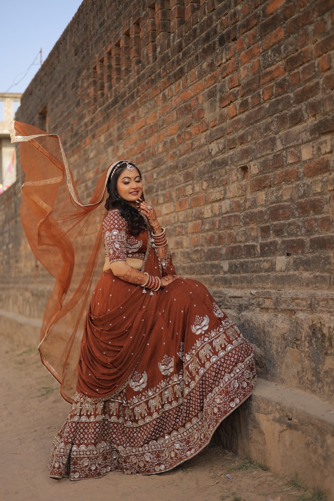 Eternal bridal look featuring luxury HD makeup and hairstyle in Gotri, Vadodara.