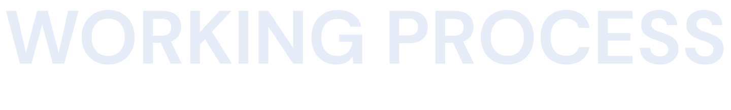 Minimalist dark navy blue typography spelling out WORKING PROCESS on a solid black background.