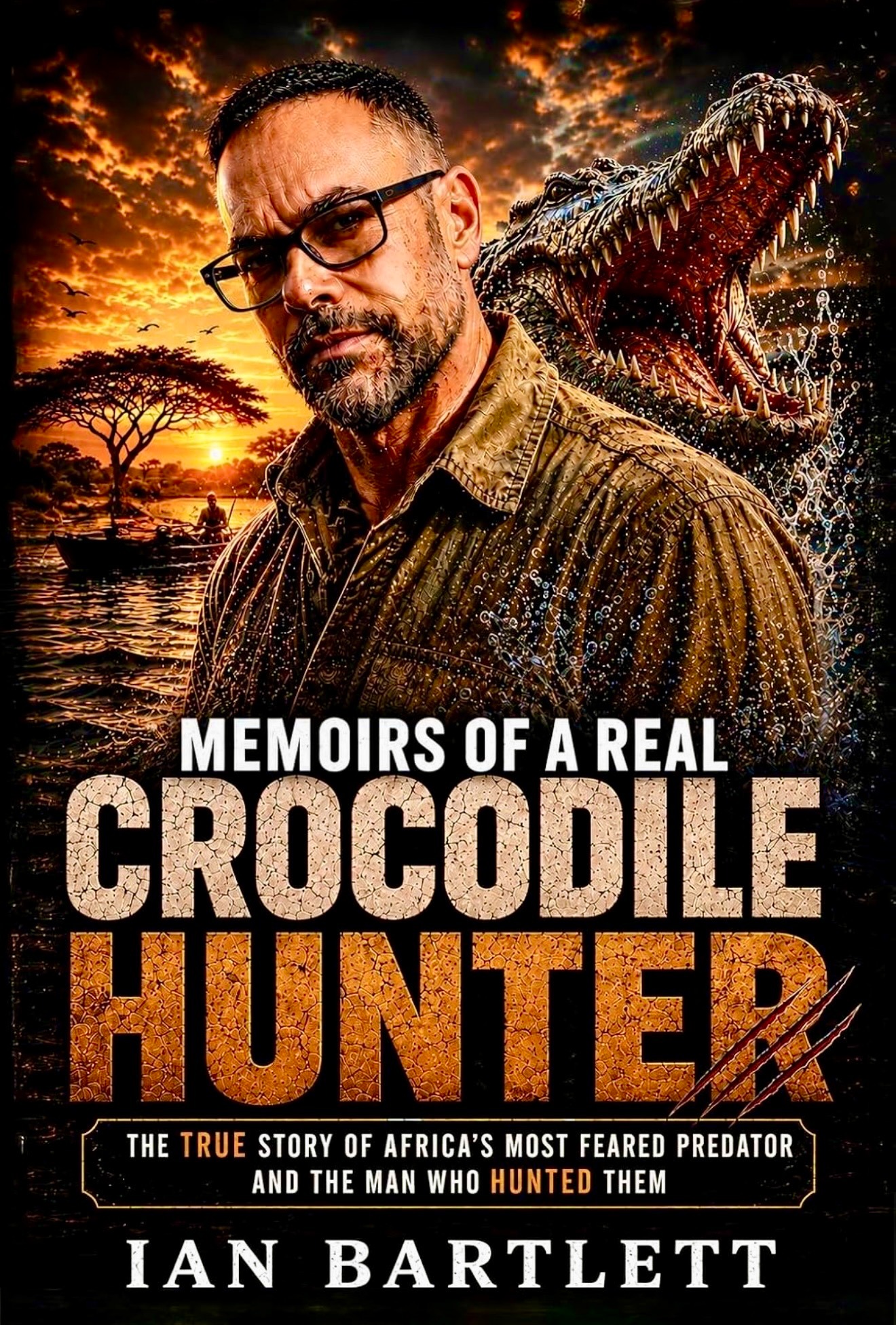 Book cover for "Memoirs of a Real Crocodile Hunter" by Ian Bartlett, The Real Crocodile Hunter