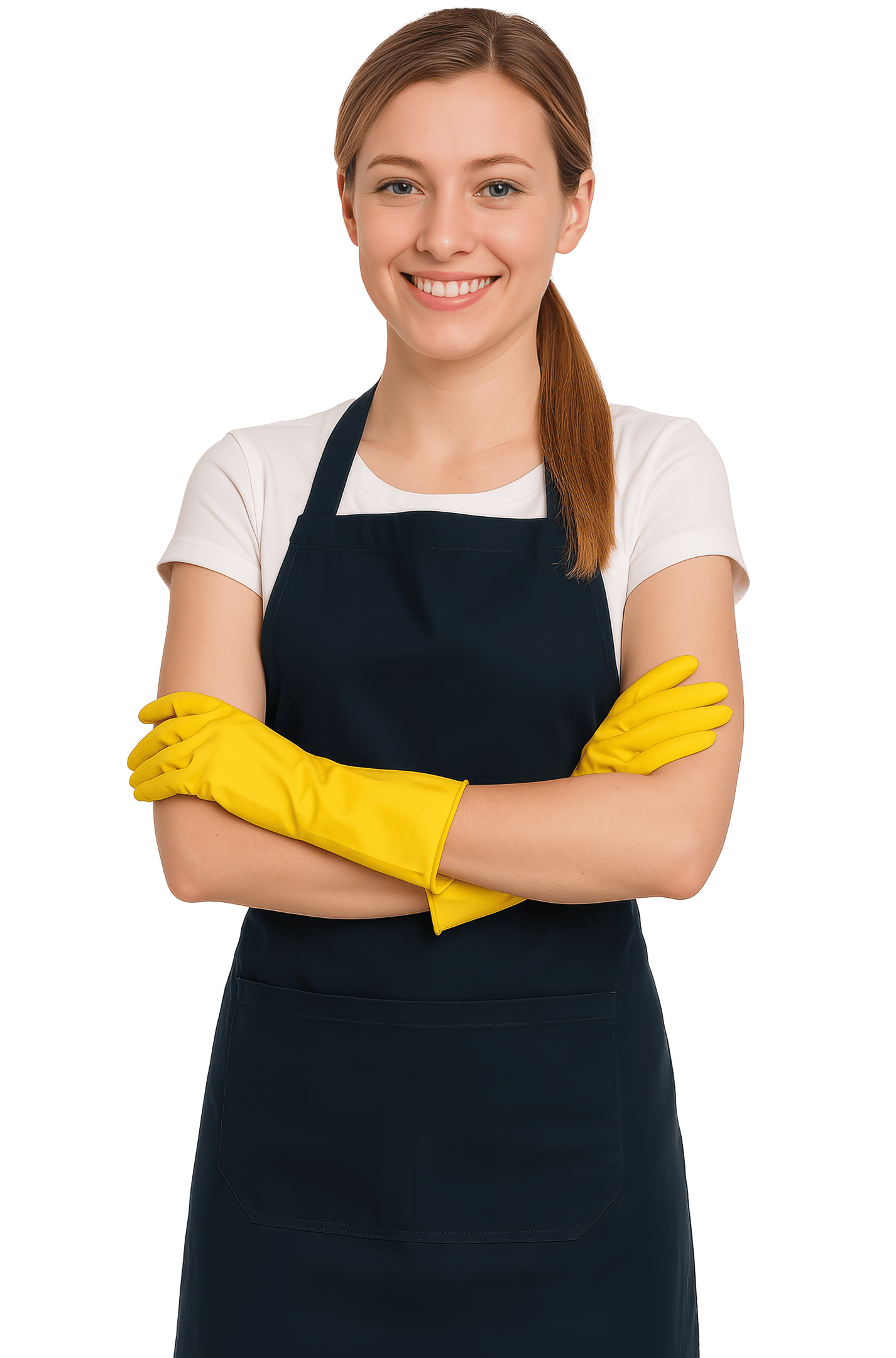 Pracownica firmy sprzątającej w Gdańsku i Trójmieście, gotowa do pracy.