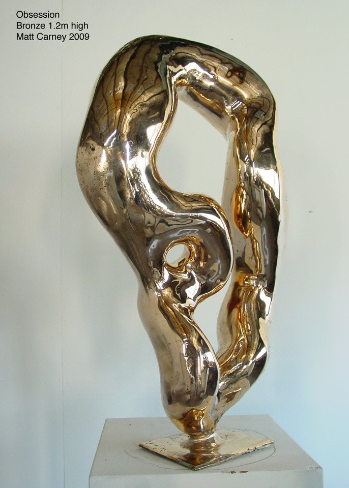 a highly polished reflective abstract bronze sculpture 