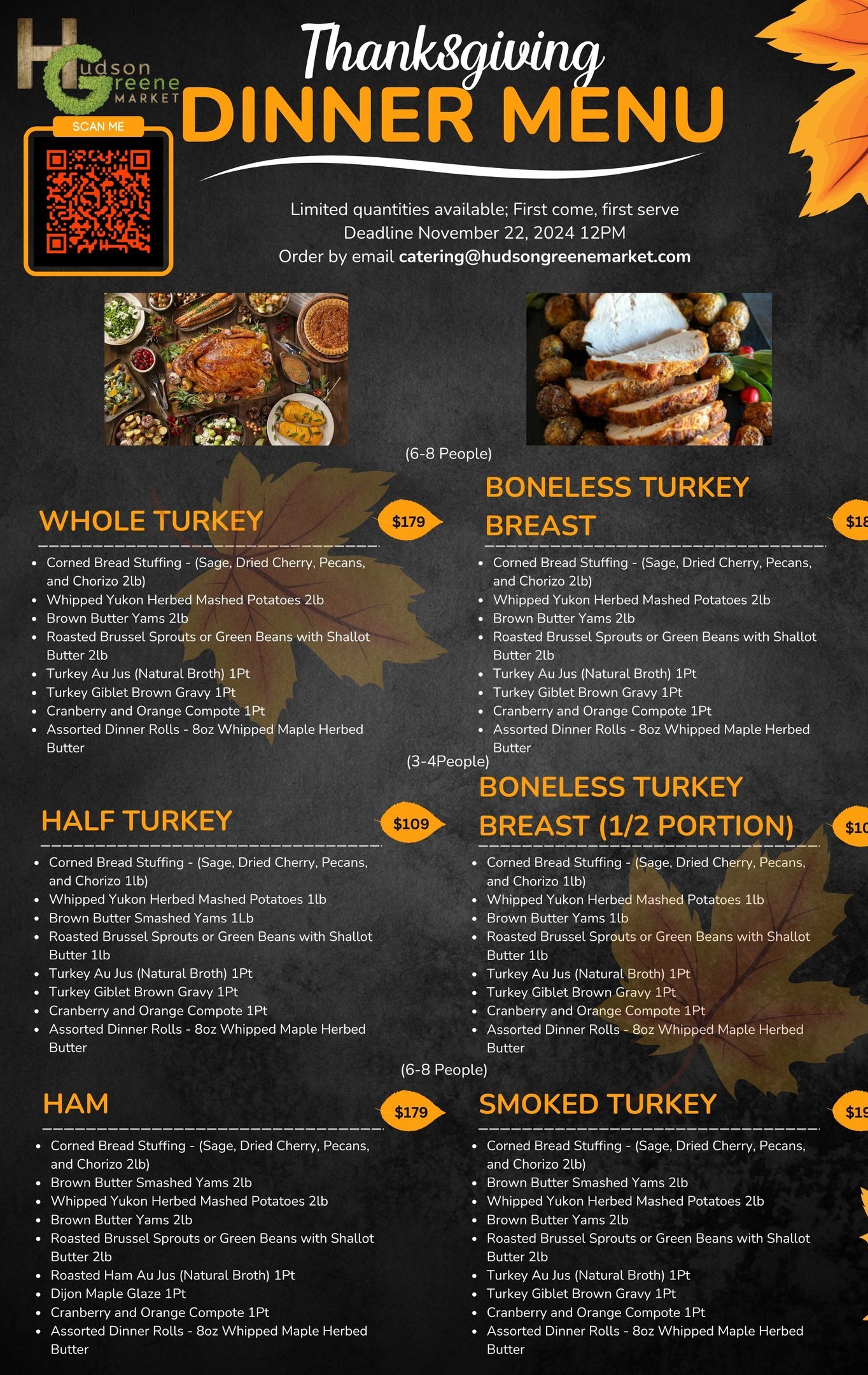 Hudson Greene Market Thanksgiving DInner Menu Catering 2024
