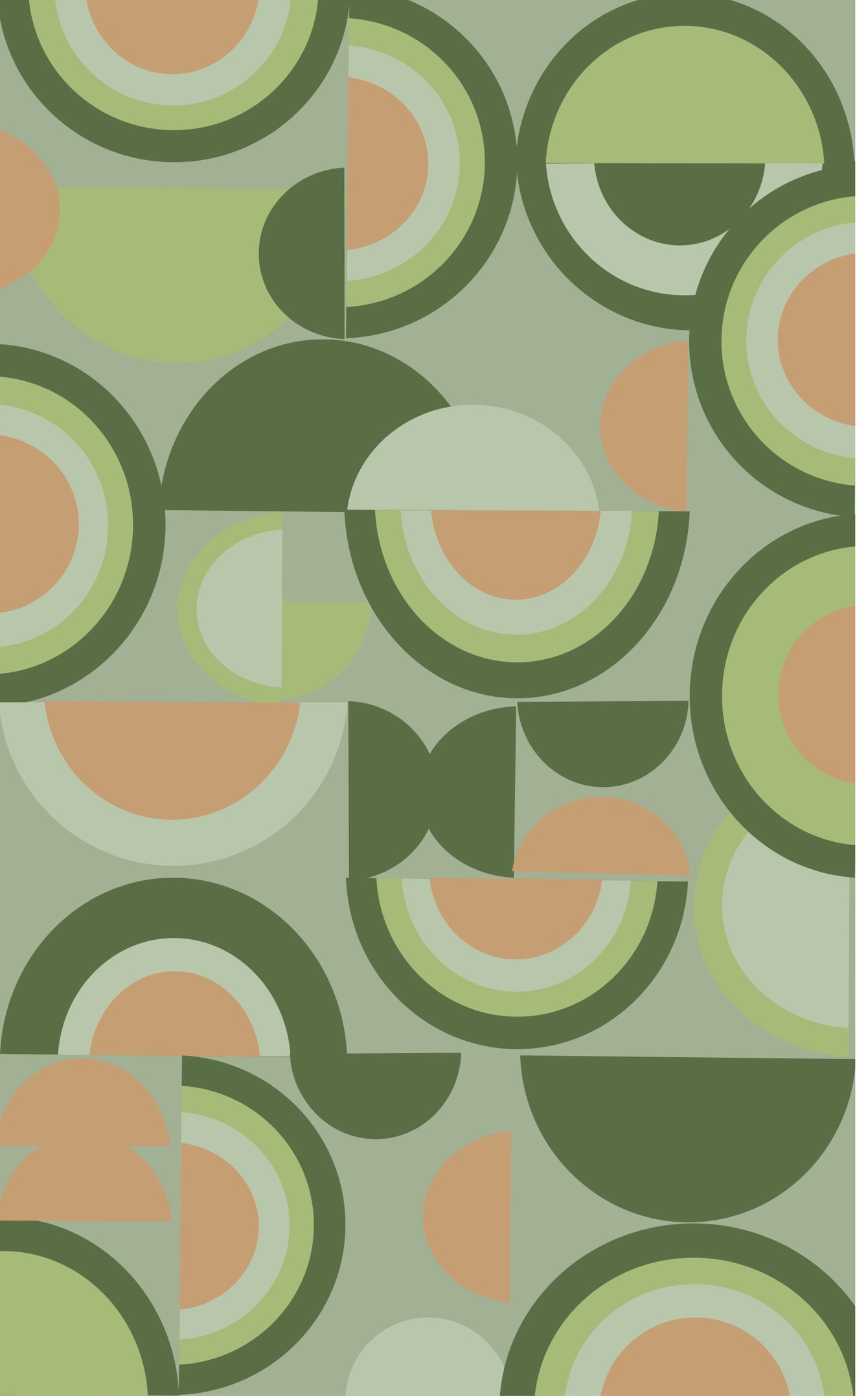 Geometric pattern design featuring semi-circles in green and peach tones