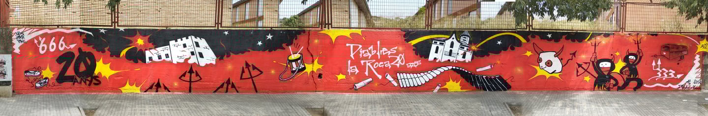 Graffiti mural de 20 metros para Diables la Roca, spray, arte urbano.