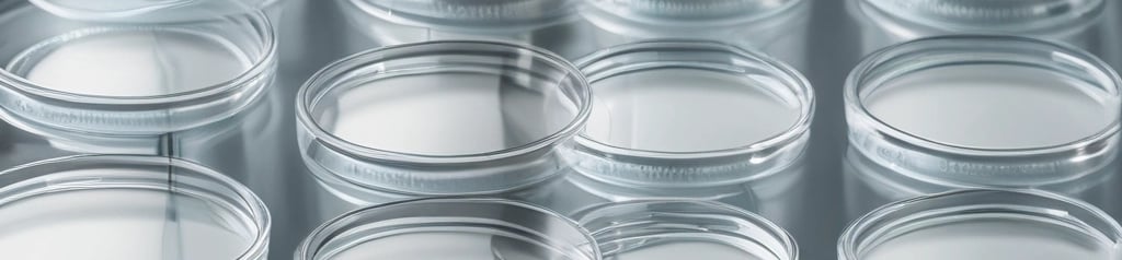 Close-up of laboratory petri dishes with sealing bands in a scientific workspace