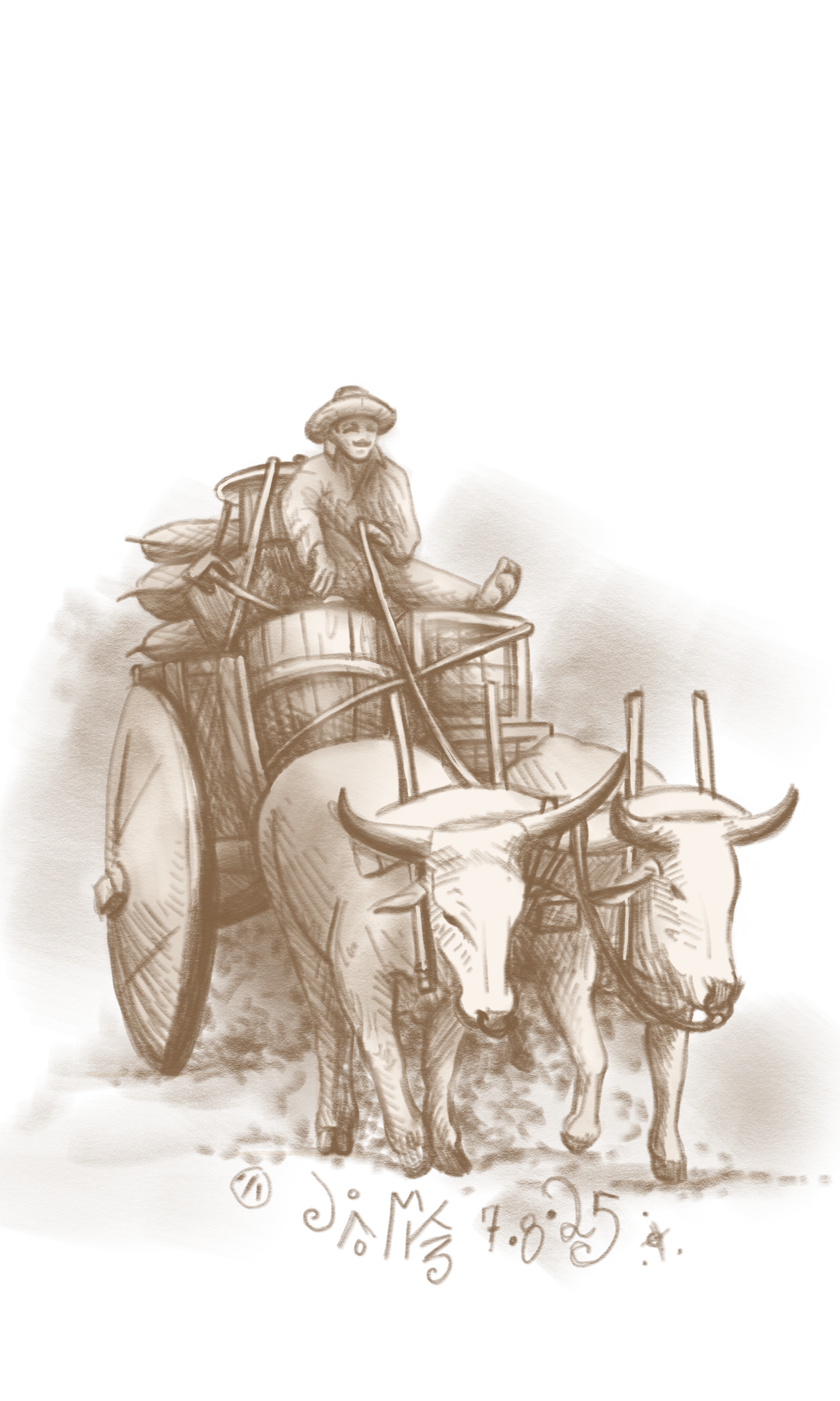 Ilustração do Jaum para seu primeiro livro, representando um cacheiro viajante