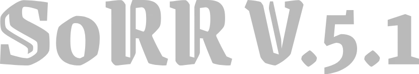 a silver-colored logo of SoRR V.5.1