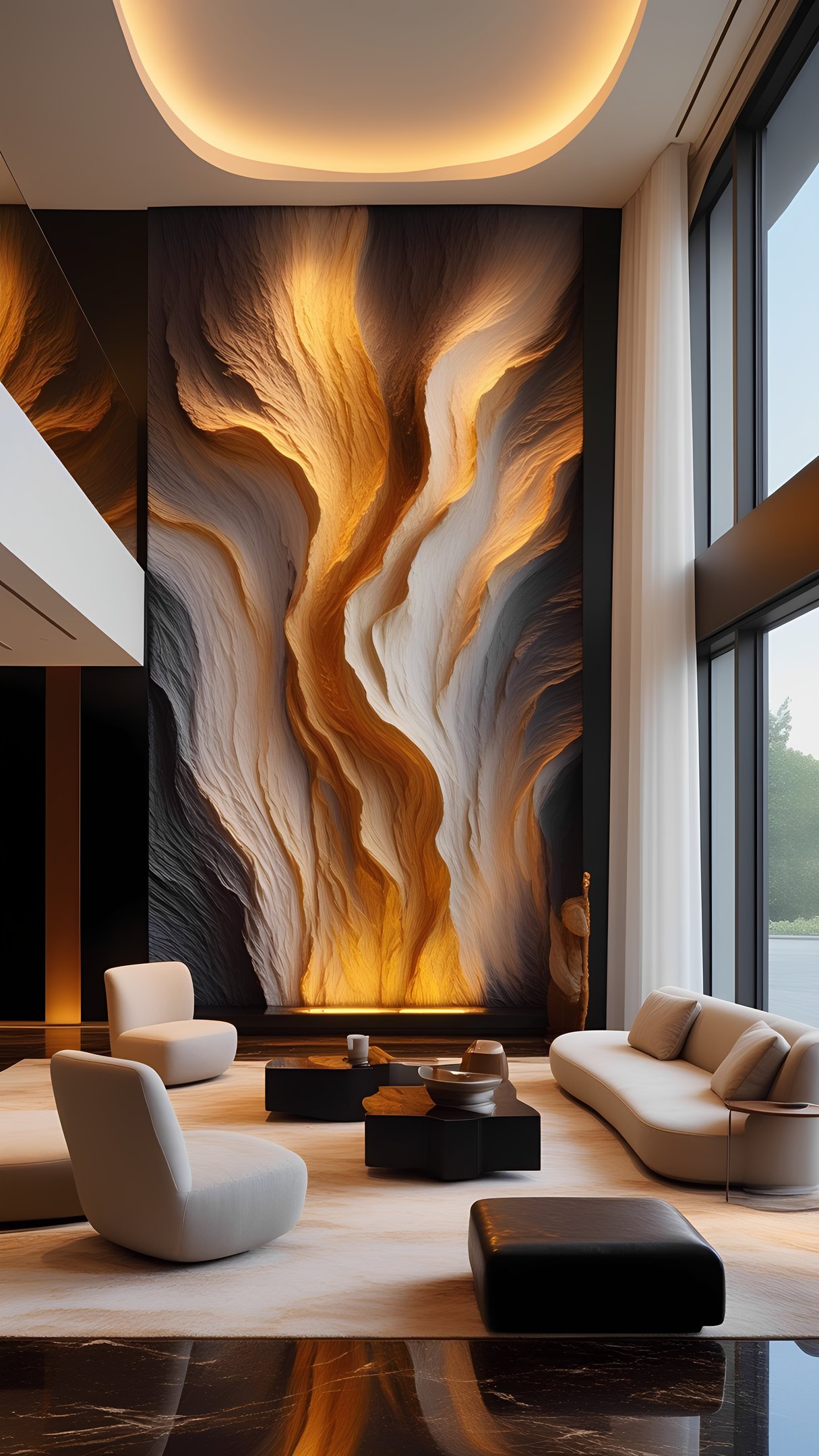 Mural escultórico 3D Desert Bloom en lobby de hotel de lujo — Pedro Alonso Studio.