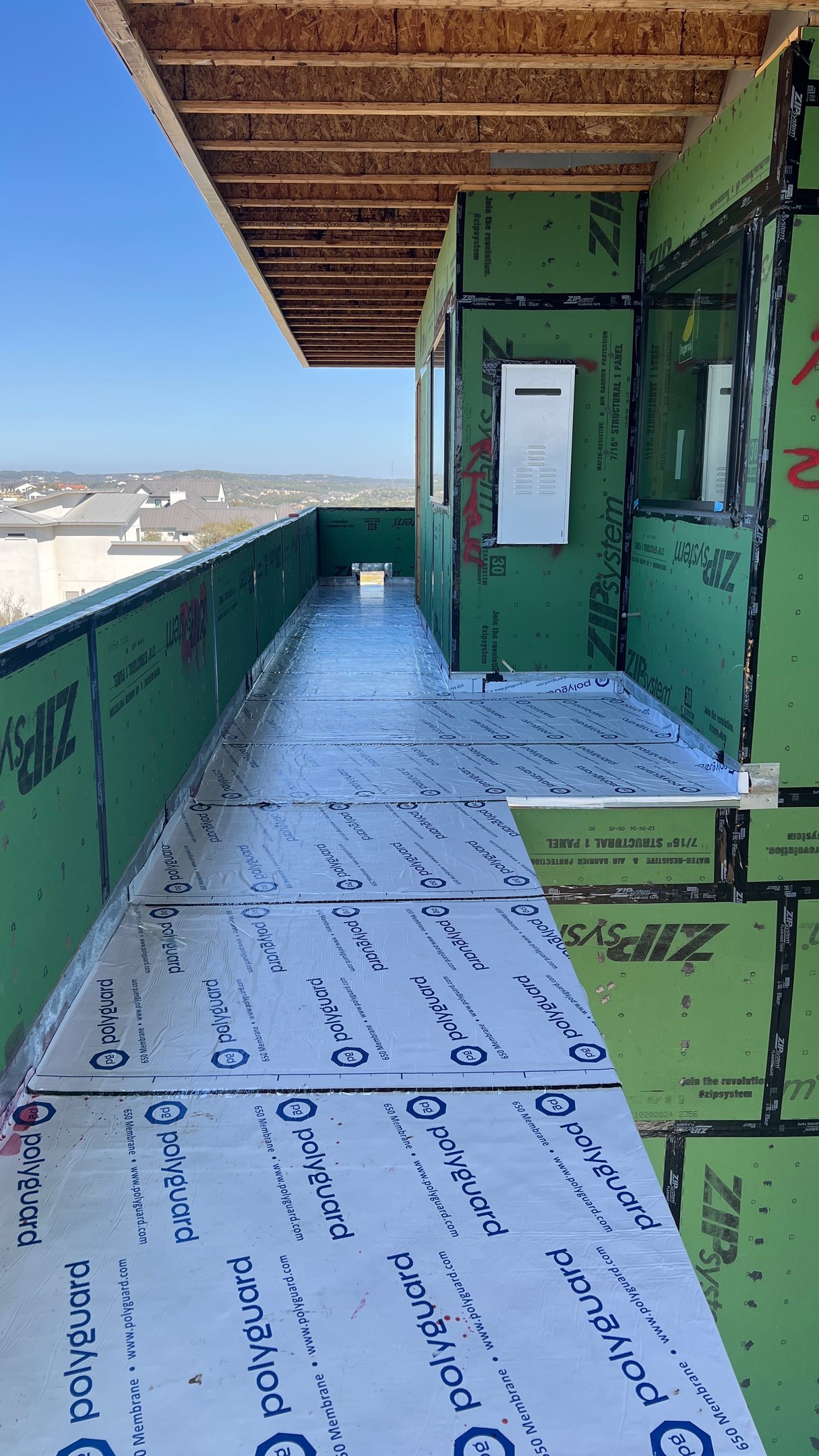 Waterproofed deck with polyguard on San Antonio custom home.