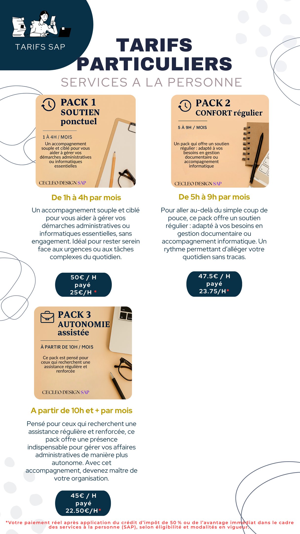 Packs / forfait horaire des tarifs particuliers 