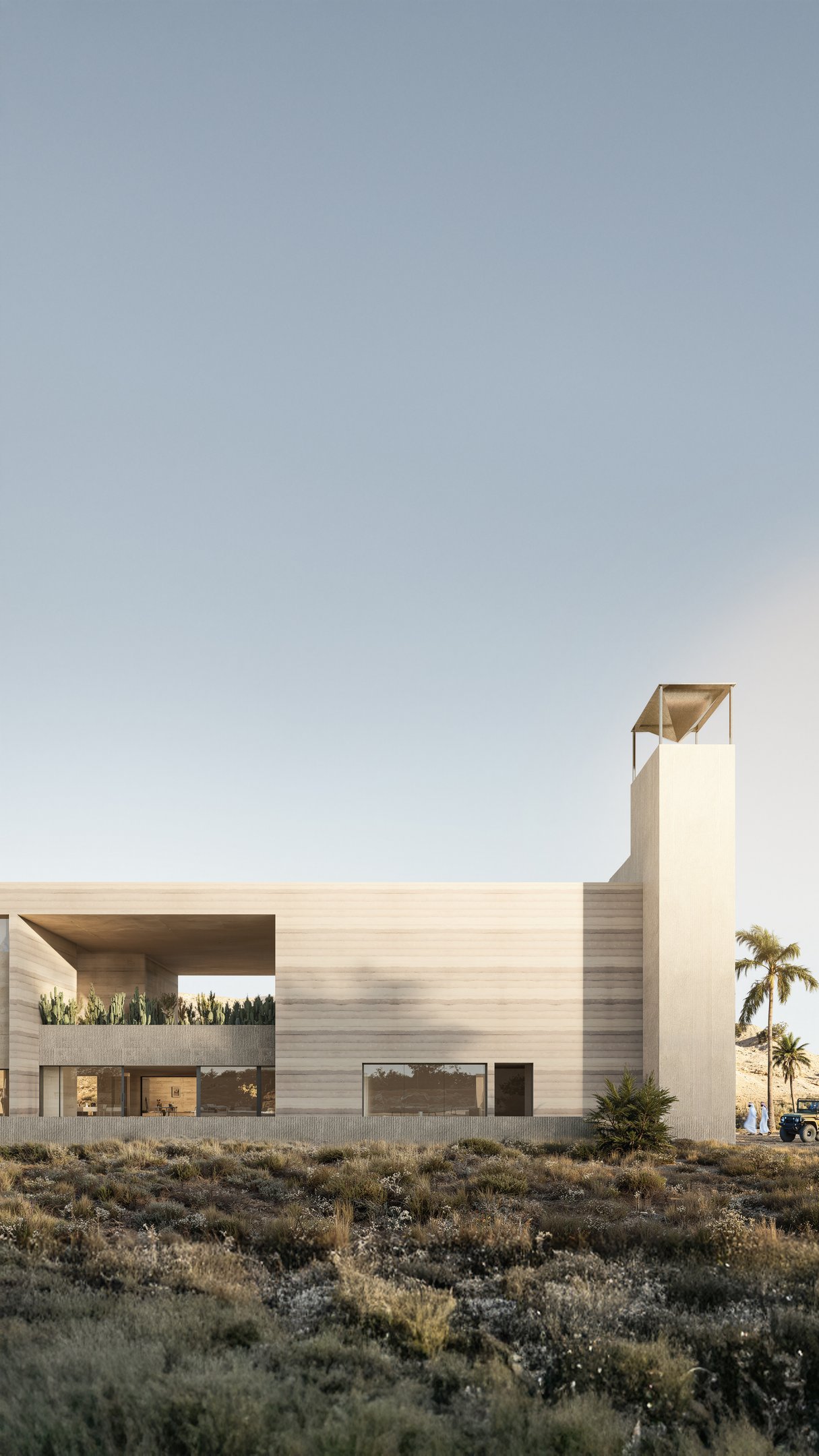 Minimalist future home facade with sustainable landscape