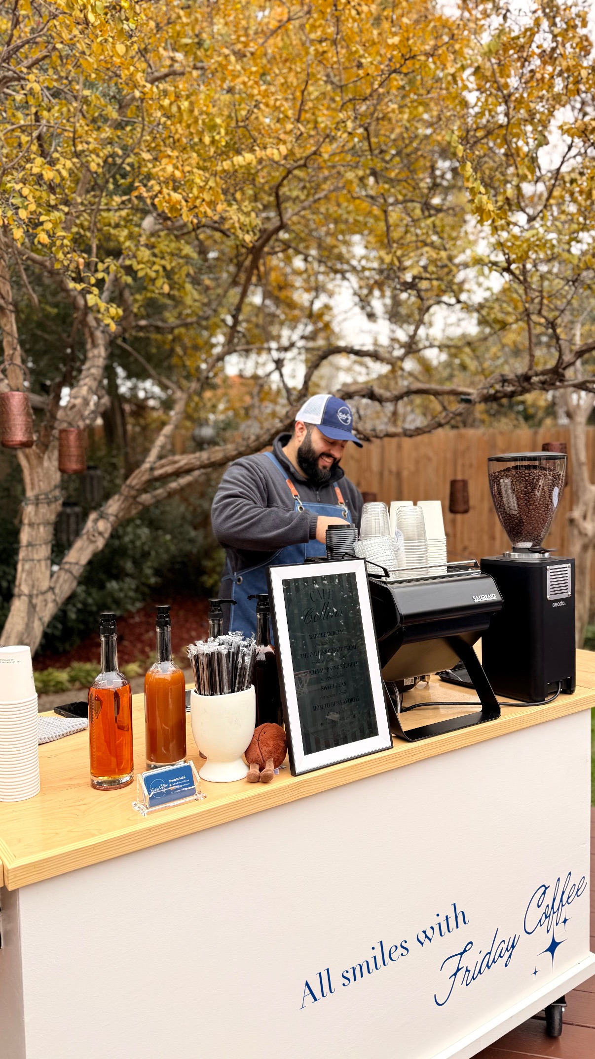 Friday Coffee Cart barista steaming milk for lattes at a corporate event