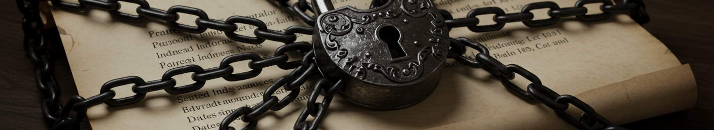 Lock and chains wrapped around a bundles of documents. Generated by Imagen 3