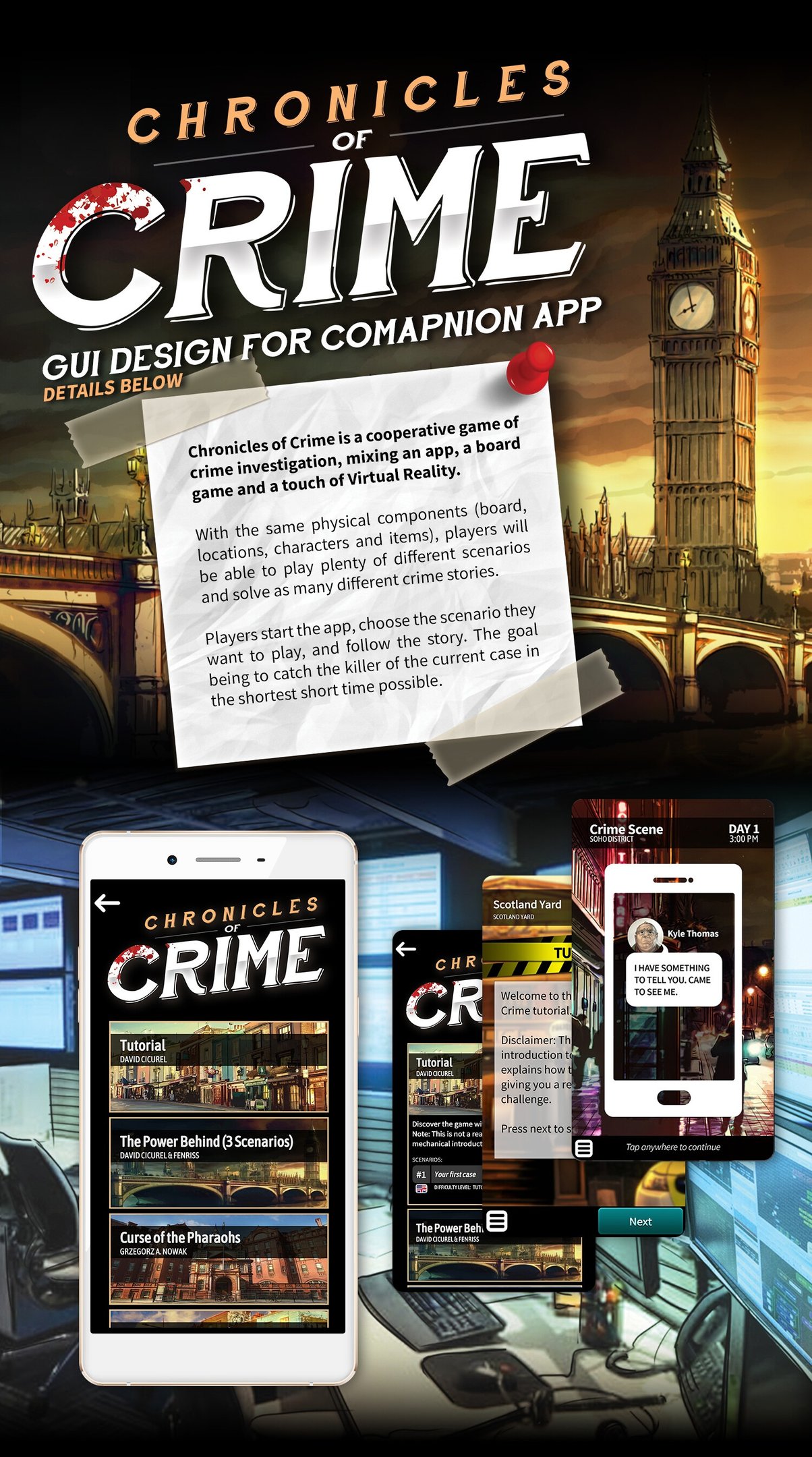 UI Design for companion app for Chronicles of Crime board game