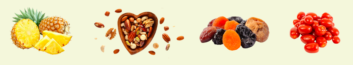 Nos paniers incluent une barquette de fruits coupés ou de fruits secs ou bien de tomates