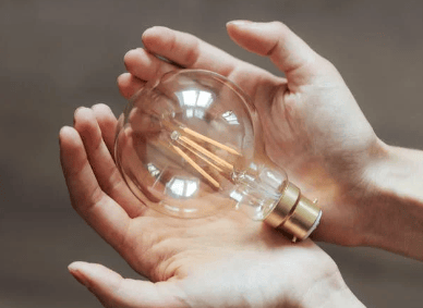 2 hands hold a lamp bulb