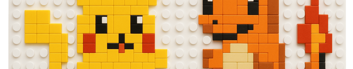 Salamèche et Pikatchu se regarde sur une moasaique LEGO