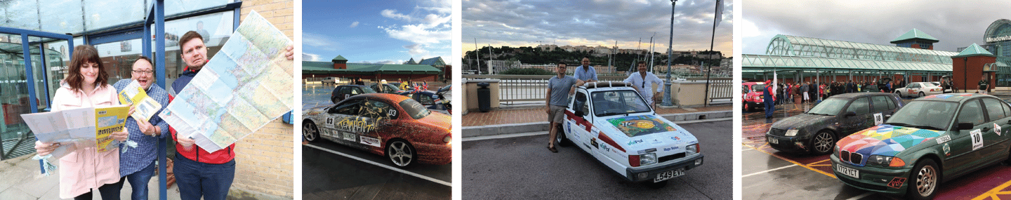 a couple of people standing in front of a building