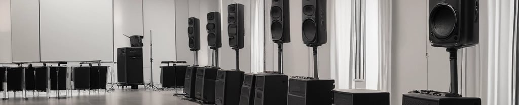 A sleek, modern event production setup with red and black lighting highlighting a corporate stage.