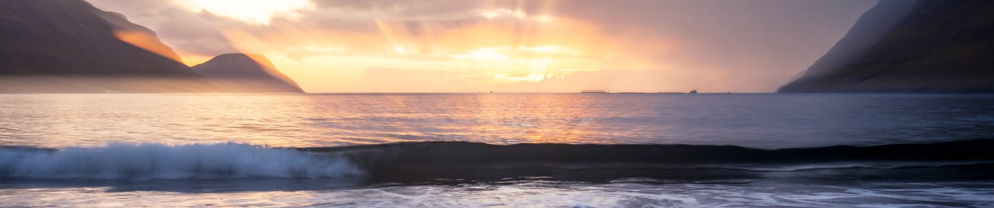 Seascape photo during sunrise in the Faroe Islands