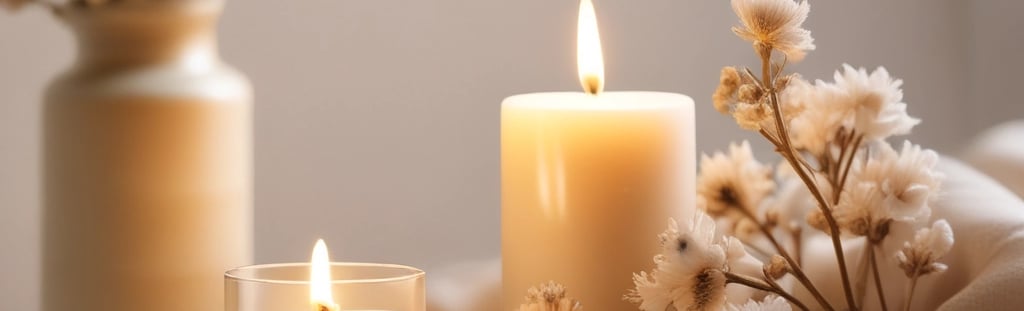 Numerous lit candles of varying heights are organized on several shelves, with wax dripping down the sides, creating an ambient and warm glow.