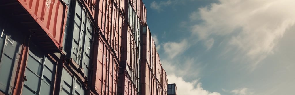 Modern office workspace with international trade documents and a laptop.