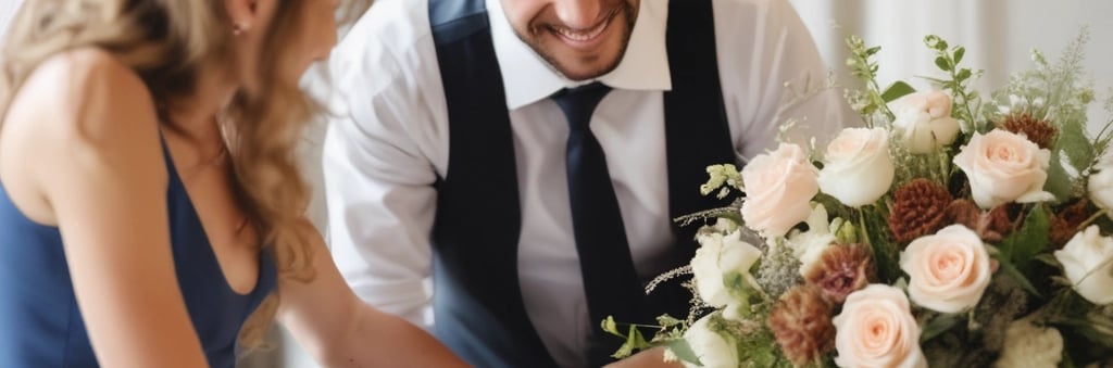 A friendly event planner assisting a couple with their wedding arrangements.