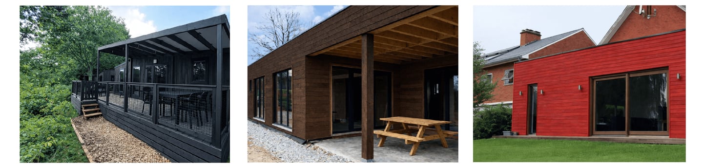 Peinture naturelle inpiree de la peinture suedois a la farine pour le bois exterieur exemple sur trois batiments