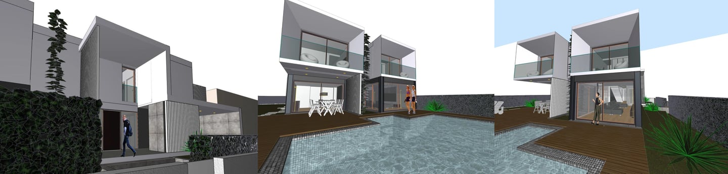 Projeto para moradia na Aroeira. Imagens do modelo tridimensional da Arquitetura.