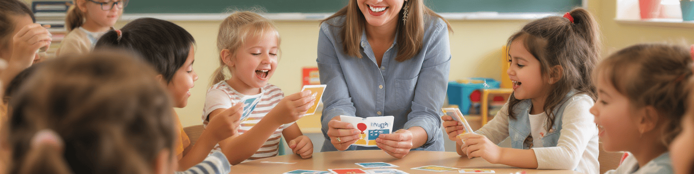 a teacher teaching children in a classroom