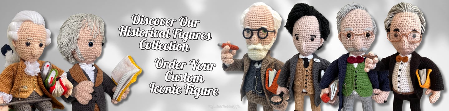 amigurumi figures of historical iconic characters