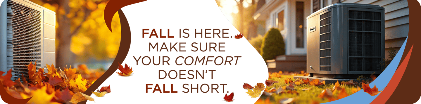 Autumn Advert Banner with HVAC System in from of a house with many colourful leaves around