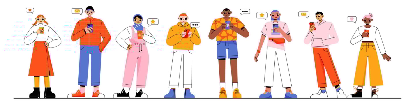 People engaging on social media and checking emails.