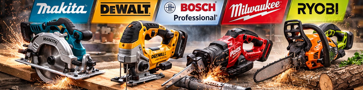 Comparativa de mejores marcas de sierras a batería: Makita, DeWalt, Bosch, Milwaukee y Ryobi.