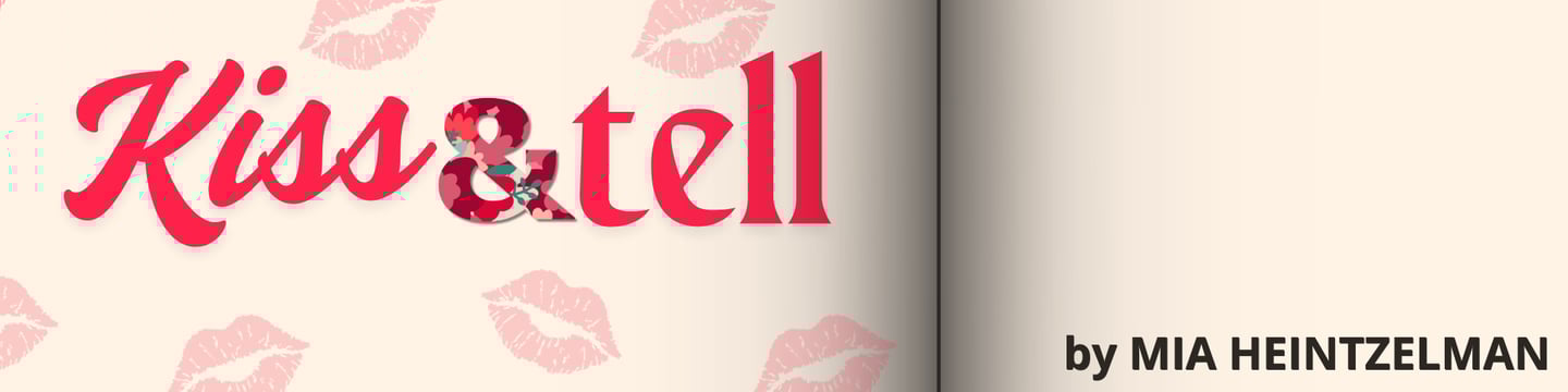 Kiss & Tell Blog logo in script font and bold red colors