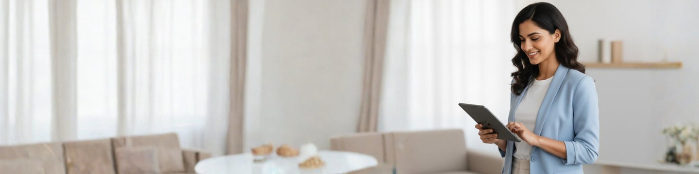 Business owner checking her website on a tablet, showing the importance of a digital presence for lo