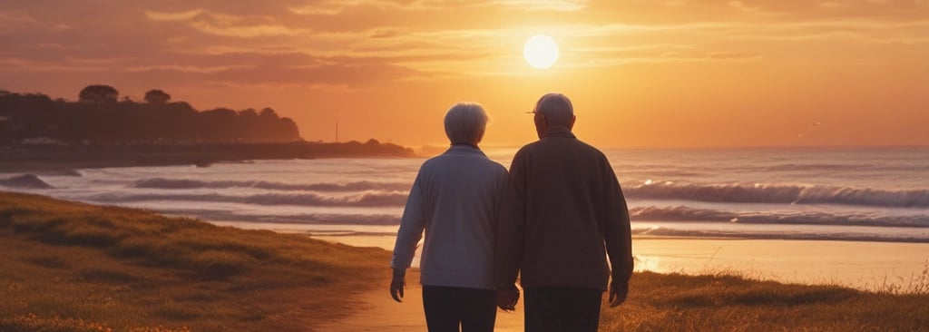 A gentle sunset behind a calm home, symbolizing comfort and connection.