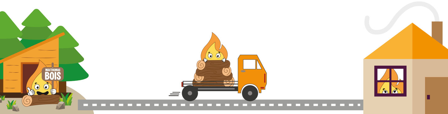 Livraison partout en France de bois de chauffage, il y a Maxima la mascotte sur le camion