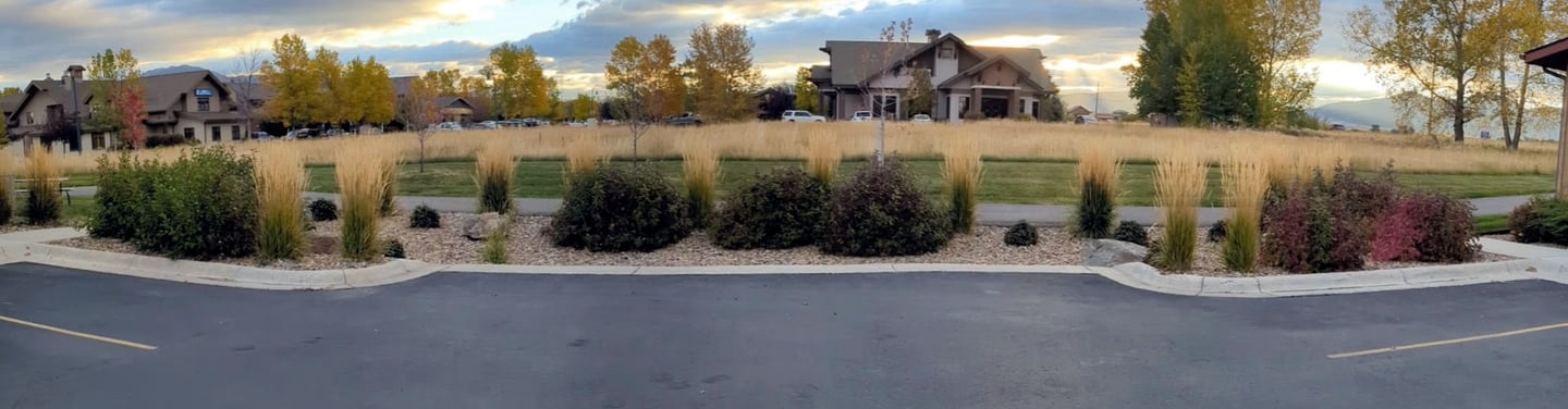 a street corner with a house in the background