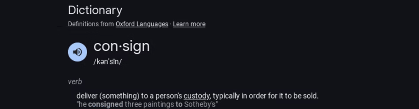 "The word 'Consign' displayed in bold, stylized text."
