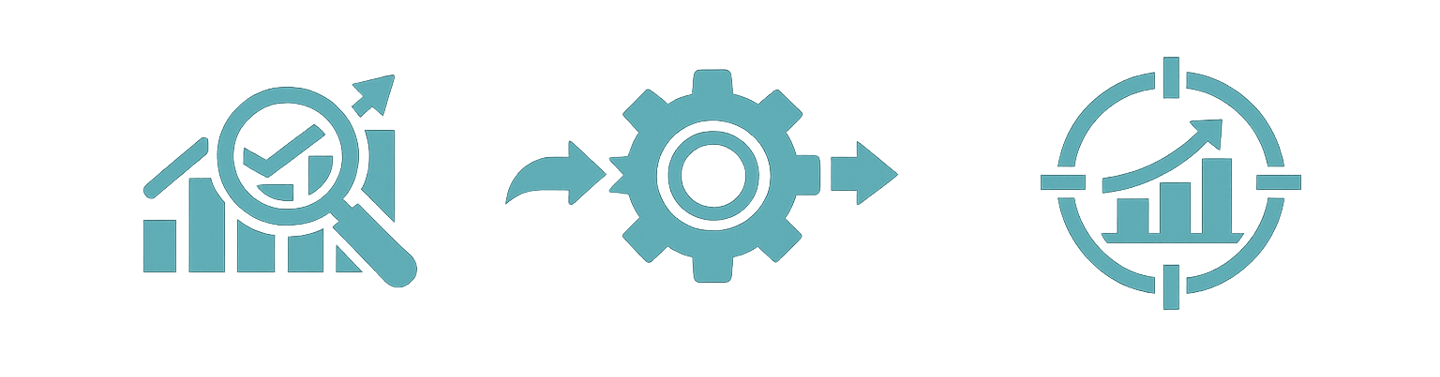 Íconos sobre el contenido en cada uno de los 3 encuentros del curso de Diseño de Sistema Comercial.