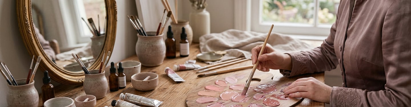 Artist painting commission, mixing color on palette, Winston-Salem, North Carolina