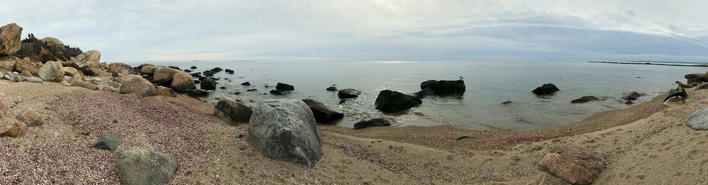 A rocky beach at Meig's Point in Hammonasset State Park in Madison, CT