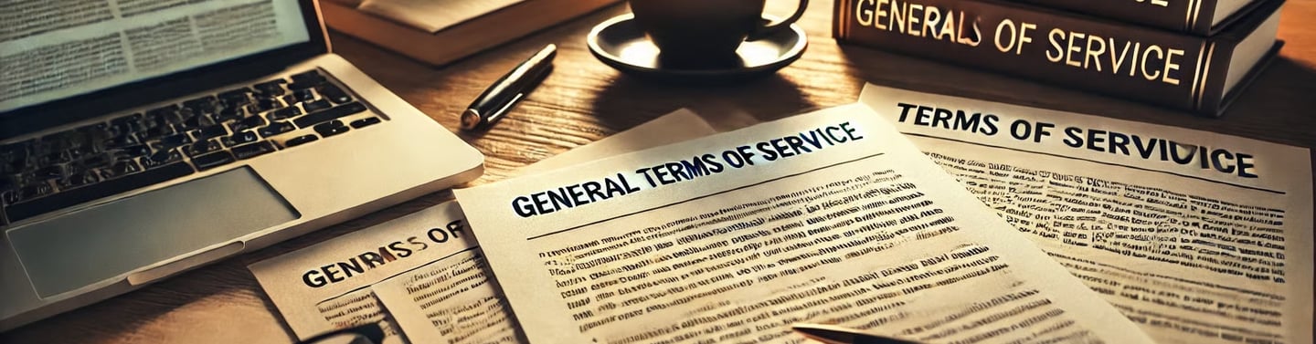 Documents de conditions générales et mentions légales sur un bureau professionnel