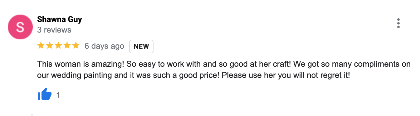 Google review about Live painter, wedding painter