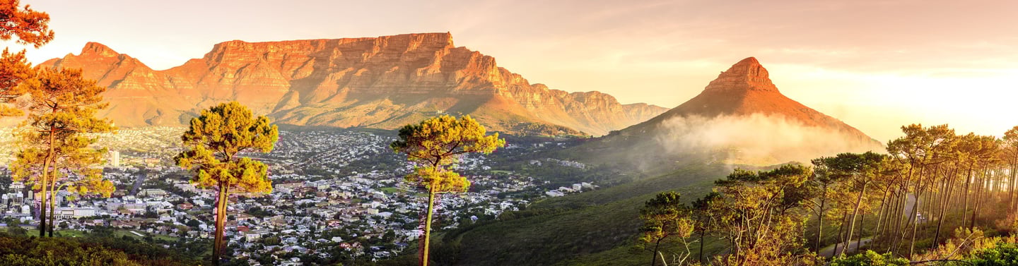Sunset of Table Mountain Lions Head and Cape Town from Signal Hill.
