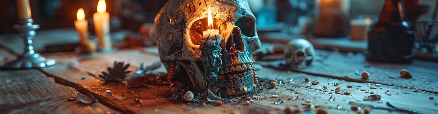 Practicing Voodoo - a skull head with a candle in a skull head