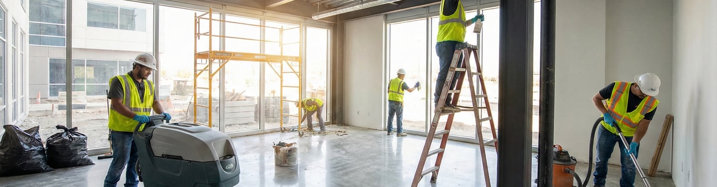 Super Sanitation post construction cleaning Crew members in Langley