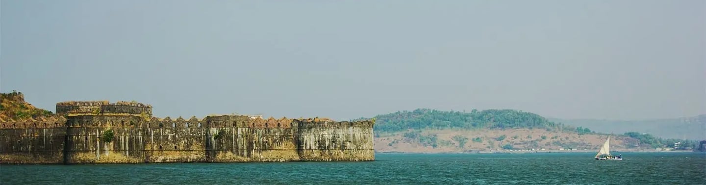  Janjira Fort seen from a boat on the Arabian Sea near Rajapuri Jetty, Murud, Raigad, Maharashtra